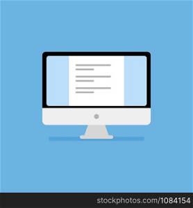 Personal Computer screen with checklist in trendy flat style isolated on blue background - Vector