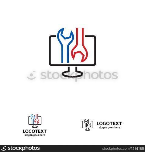 Personal Computer Service Icon. Computer repair logo design concept