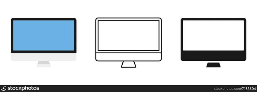 Personal computer. Vector isolated illustration and linear icon. Desktop computer. Computer monitor icons. EPS 10