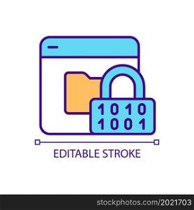 Personal data encryption on internet sources RGB color icon. Keeping privacy online protect modern technology. Isolated vector illustration. Simple filled line drawing. Editable stroke. Personal data encryption on internet sources RGB color icon