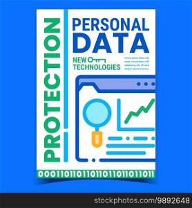 Personal Data Protection Promotion Banner Vector. Privacy Data Protect Technologies Advertising Poster. Cyber Security And Safe Private Information Concept Template Style Color Illustration. Personal Data Protection Promotion Banner Vector