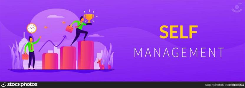 Personal development and goals achievement. Career growth. Self-management, self regulation learning, self-organization course concept. Header or footer banner template with copy space.. Self management web banner concept
