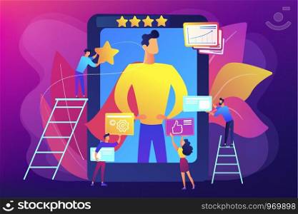 Personal development and self improvement course. Impression management, impression management strategies, social relationships development concept. Bright vibrant violet vector isolated illustration. Impression management concept vector illustration