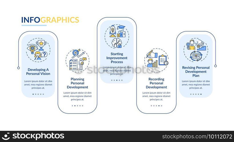 Personal development progress vector infographic template. Success presentation design elements. Data visualization with 5 steps. Process timeline chart. Workflow layout with linear icons. Personal development progress vector infographic template