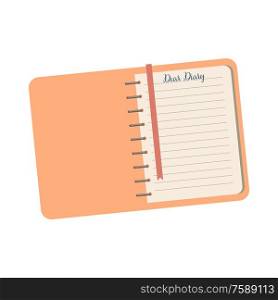 Personal diary on a white background. Notebook for notes paper. Vector flat illustration