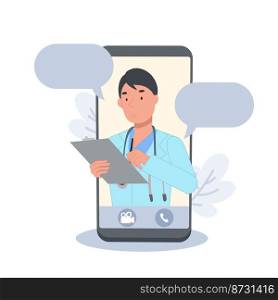 Personal doctor giving advice for patient, medical app. Flat Vectorcartoon character illustration
