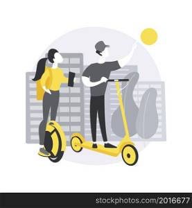 Personal electric transport abstract concept vector illustration. Electric scooter rental, two wheels, portable light vehicle, personal green transport, urban transportation abstract metaphor.. Personal electric transport abstract concept vector illustration.