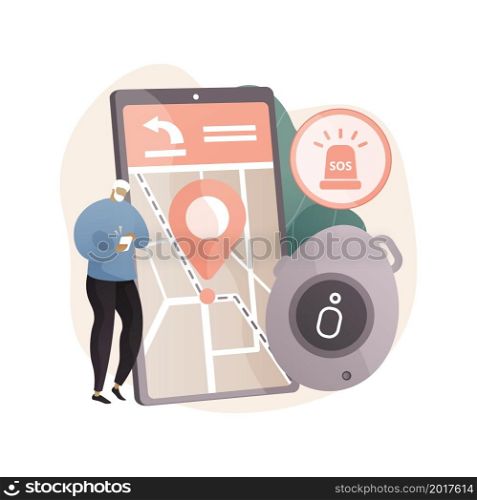 Personal emergency button abstract concept vector illustration. Built in GPS SOS button, personal security solution, wearable device, care for your children and seniors life abstract metaphor.. Personal emergency button abstract concept vector illustration.