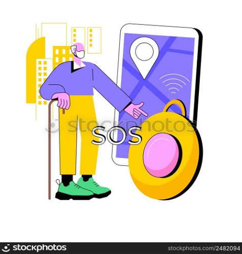 Personal emergency button abstract concept vector illustration. Built in GPS SOS button, personal security solution, wearable device, care for your children and seniors life abstract metaphor.. Personal emergency button abstract concept vector illustration.