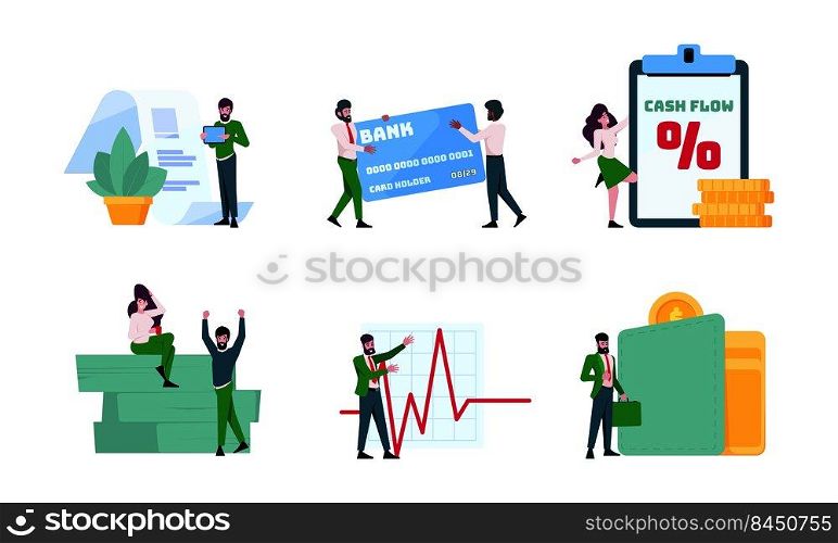 Personal finance. Family budget people consulting with professional economists saving cash calculation deposit control accounts vector business flat characters. Illustration of financial budget. Personal finance. Family budget people consulting with professional economists saving cash calculation deposit control accounts garish vector business templates flat characters
