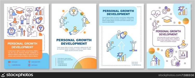 Personal growth development brochure template. Self improvement flyer, booklet, leaflet print, cover design with linear icons. Vector layouts for magazines, annual reports, advertising posters. Personal growth development brochure template