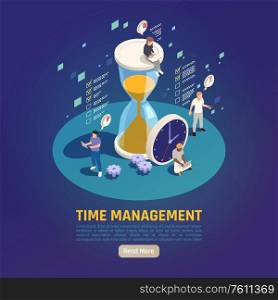 Personal growth time management skills development circular isometric composition with clock hourglass and collaboration symbols vector illustration