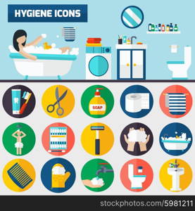 Personal hygiene flat icons composition banners. Personal hygiene bathroom tube and accessories flat icons composition 2 horizontal banners set abstract isolated vector illustration