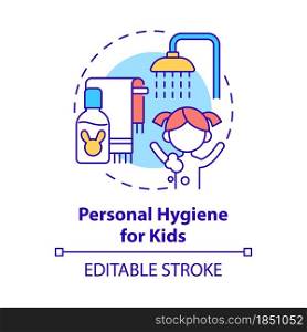Personal hygiene for kids concept icon. Teach child of hygiene routine abstract idea thin line illustration. Wash hands and teeth. Vector isolated outline color drawing. Editable stroke. Personal hygiene for kids concept icon