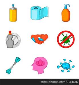 Personal hygiene icon set. Cartoon set of 9 personal hygiene vector icons for web design isolated on white background. Personal hygiene icon set, cartoon style