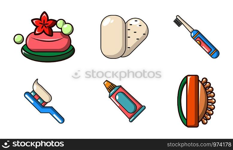 Personal hygiene icon set. Cartoon set of personal hygiene vector icons for web design isolated on white background. Personal hygiene icon set, cartoon style