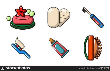 Personal hygiene icon set. Cartoon set of personal hygiene vector icons for web design isolated on white background. Personal hygiene icon set, cartoon style