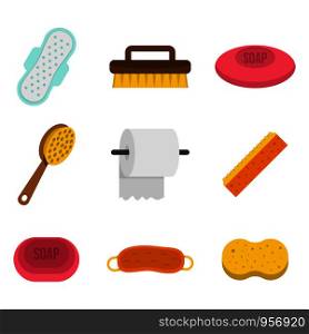 Personal hygiene icon set. Flat set of personal hygiene vector icons for web design isolated on white background. Personal hygiene icon set, flat style