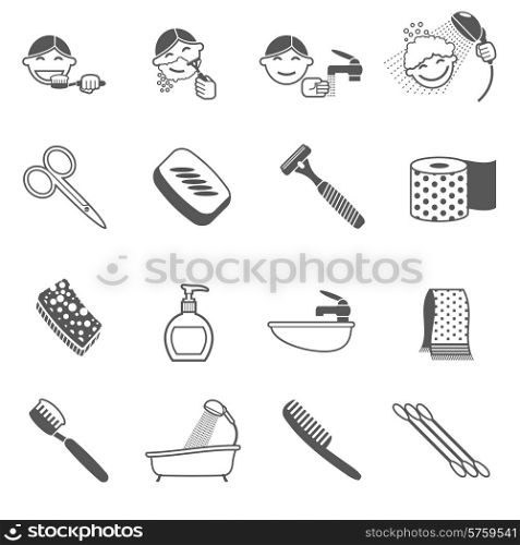 Personal hygiene icons black set with hairbrush scissors razor paper towel isolated vector illustration. Hygiene Icons Black
