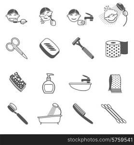 Personal hygiene icons black set with hairbrush scissors razor paper towel isolated vector illustration. Hygiene Icons Black