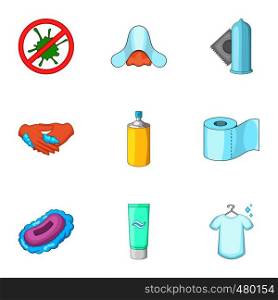 Personal hygiene icons set. Cartoon set of 9 personal hygiene vector icons for web isolated on white background. Personal hygiene icons set, cartoon style