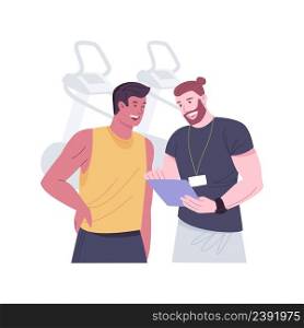 Personal instructor isolated cartoon vector illustrations. Muscular man have personal training with instructor in the gym, fitness activity, setting the sporty goal together vector cartoon.. Personal instructor isolated cartoon vector illustrations.