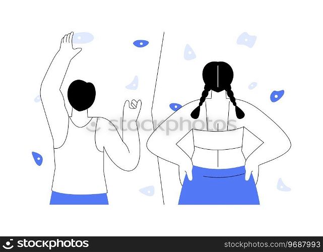Personal instructor isolated cartoon vector illustrations. Young girl listening to bouldering instructions, climbing the wall preparation, healthy and active lifestyle vector cartoon.. Personal instructor isolated cartoon vector illustrations.
