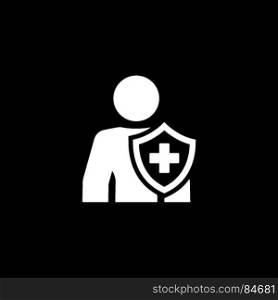 Personal Insurance Icon. Flat Design.. Personal Insurance Icon. Flat Design. Isolated Illustration. Man with a shield and a cross on it.