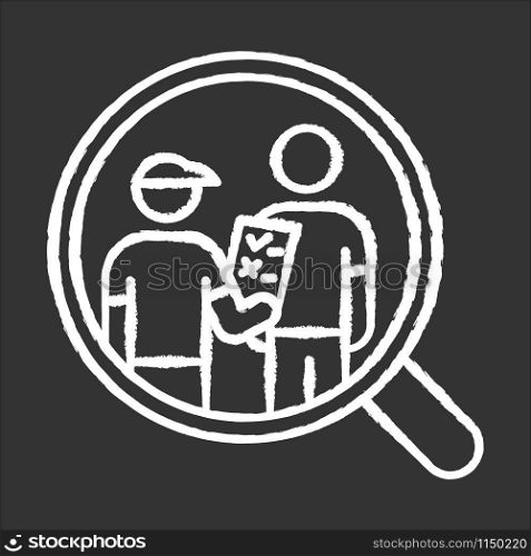 Personal interview survey chalk icon. Face-to-face poll. Social research. Customer satisfaction. Feedback. Evaluation. Data collection. Sociology. Isolated vector chalkboard illustration