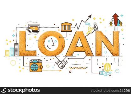 Personal loan, business finance concept word lettering design illustration with line icons