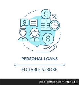 Personal loans getting concept icon. Startup launch. Small business development financial support abstract idea thin line illustration. Vector isolated outline color drawing. Editable stroke. Personal loans getting concept icon