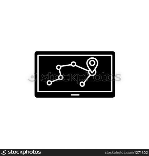 Personal navigation assistant black glyph icon. Navigator. PNA. GPS system. Portable electronic gadget. Mobile device. Positioning. Silhouette symbol on white space. Vector isolated illustration