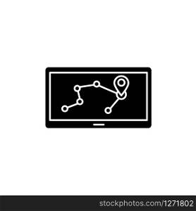 Personal navigation assistant black glyph icon. Navigator. PNA. GPS system. Portable electronic gadget. Mobile device. Positioning. Silhouette symbol on white space. Vector isolated illustration