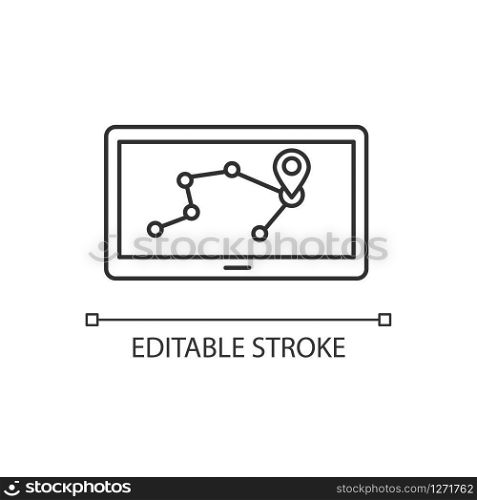 Personal navigation assistant pixel perfect linear icon. Navigator. PNA. GPS system. Positioning. Thin line customizable illustration. Contour symbol. Vector isolated outline drawing. Editable stroke
