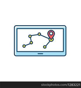 Personal navigation assistant RGB color icon. Navigator. PNA. GPS system. Portable electronic gadget. Mobile device. Positioning. Technology. Isolated vector illustration