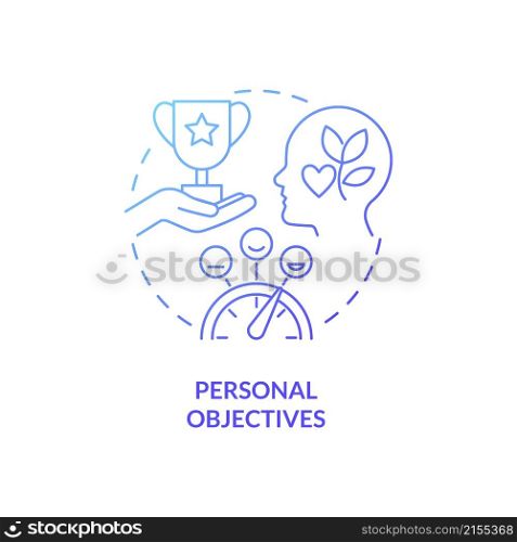Personal objectives blue gradient concept icon. Human resources management abstract idea thin line illustration. Isolated outline drawing. Roboto-Medium, Myriad Pro-Bold fonts used. Personal objectives blue gradient concept icon