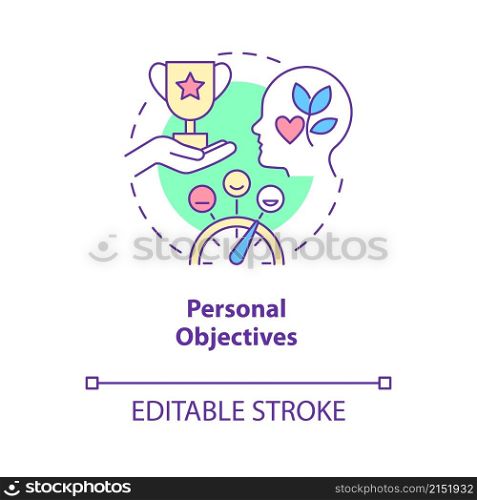 Personal objectives concept icon. Human resources management abstract idea thin line illustration. Isolated outline drawing. Editable stroke. Roboto-Medium, Myriad Pro-Bold fonts used. Personal objectives concept icon