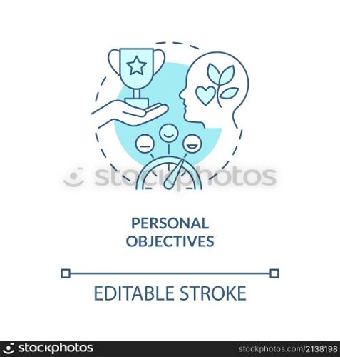 Personal objectives turquoise concept icon. Human resources management abstract idea thin line illustration. Isolated outline drawing. Editable stroke. Roboto-Medium, Myriad Pro-Bold fonts used. Personal objectives turquoise concept icon