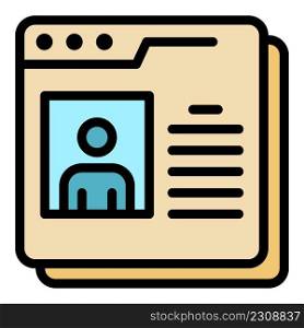 Personal pages icon. Outline personal pages vector icon color flat isolated. Personal pages icon color outline vector