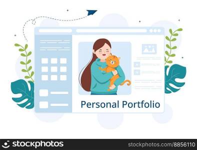 Personal Portfolio with Profile Data, Resume or Self Improvement to Attract Clients and Employers in Flat Cartoon Hand Drawn Templates Illustration
