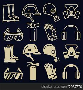 Personal protective equipment icons set - safety work protection elements. Vector illustration. Personal protective equipment icons set - safety work protection elements