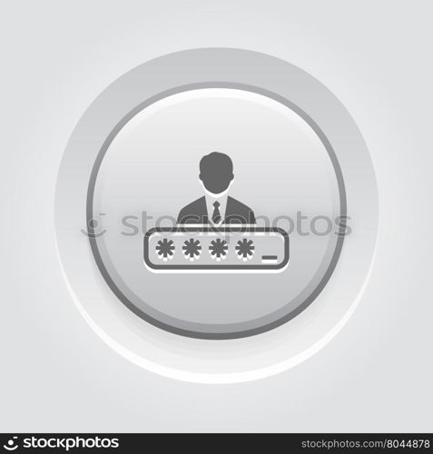 Personal Security Icon. Flat Design.. Personal Security Icon. Flat Design. Security Concept with a man and a Password box. App Symbol or UI element. Grey Button Design