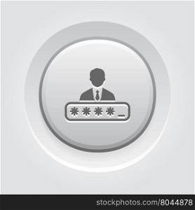 Personal Security Icon. Flat Design.. Personal Security Icon. Flat Design. Security Concept with a man and a Password box. App Symbol or UI element. Grey Button Design
