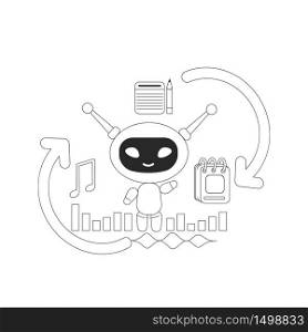 Personal smart assistant bot thin line concept vector illustration. Helper robot 2D cartoon character for web design. Chatbot, task planning and time management software creative idea