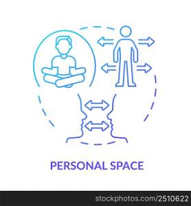 Personal space blue gradient concept icon. Keep distance. Comfort zone. Ethical code. Social etiquette abstract idea thin line illustration. Isolated outline drawing. Myriad Pro-Bold font used. Personal space blue gradient concept icon