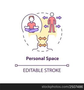 Personal space concept icon. Keep distance. Comfort zone. Social etiquette abstract idea thin line illustration. Isolated outline drawing. Editable stroke. Arial, Myriad Pro-Bold fonts used. Personal space concept icon