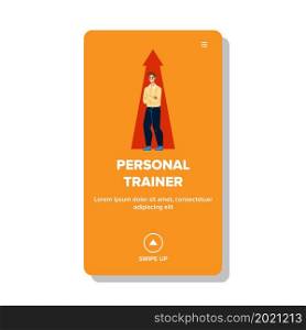 Personal Trainer Teaching Students Business Vector. Young Man Personal Trainer Teach People Financial Or Self-development Lesson. Character Study Occupation Web Flat Cartoon Illustration. Personal Trainer Teaching Students Business Vector