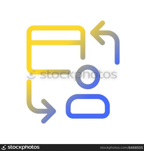 Personal transactions pixel perfect gradient linear ui icon. Banking and finance. Individual payments. Line color user interface symbol. Modern style pictogram. Vector isolated outline illustration. Personal transactions pixel perfect gradient linear ui icon