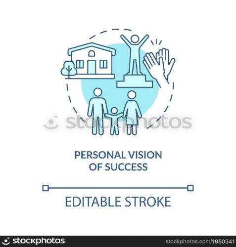 Personal vision of success blue concept icon. Define own success abstract idea thin line illustration. Happiness mindset component. Vector isolated outline color drawing. Editable stroke. Personal vision of success blue concept icon