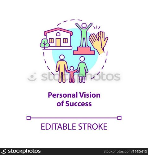 Personal vision of success concept icon. Define own success abstract idea thin line illustration. Happiness mindset component. Vector isolated outline color drawing. Editable stroke. Personal vision of success concept icon